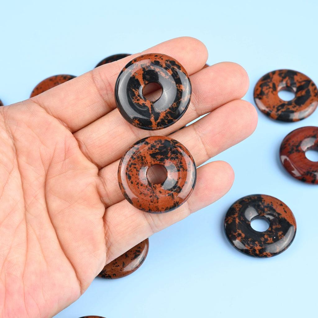 Mahogany Obsidian Donut Pendant Gemstone Crystal Carving Figurine 30mm, Healing Crystal