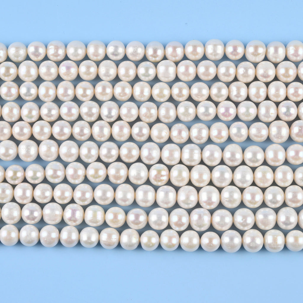 Fresh Water Pearl Off Round Loose Beads 6mm-10mm - 15.5" Strand