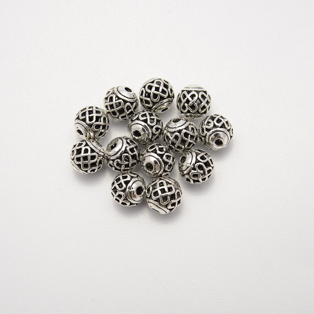 8mm Silver Hollow Criss Cross Round Beads, Spacer Beads, Rondelle Bead Accents, Bead Accessories Jewelry Making DIY Bracelets Necklaces