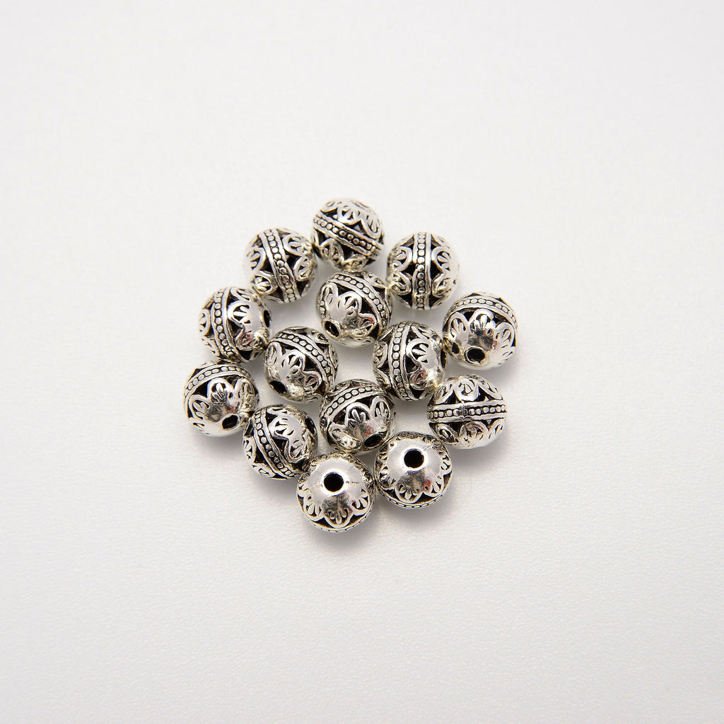 7.5mm Silver Hollow Flower Petals Round Beads, Spacer Beads, Rondelle Bead Accents, Bead Accessories Jewelry Making DIY Bracelets Necklaces