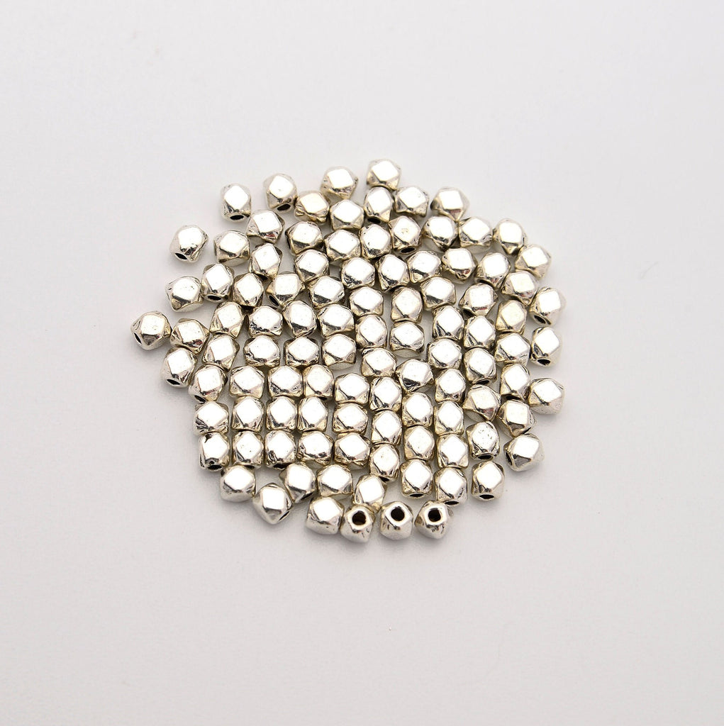 3mm Silver Smooth Faceted Cube Beads, Spacer Beads, Rondelle Bead Accents, Bead Accessories Jewelry Making DIY Bracelets Necklaces