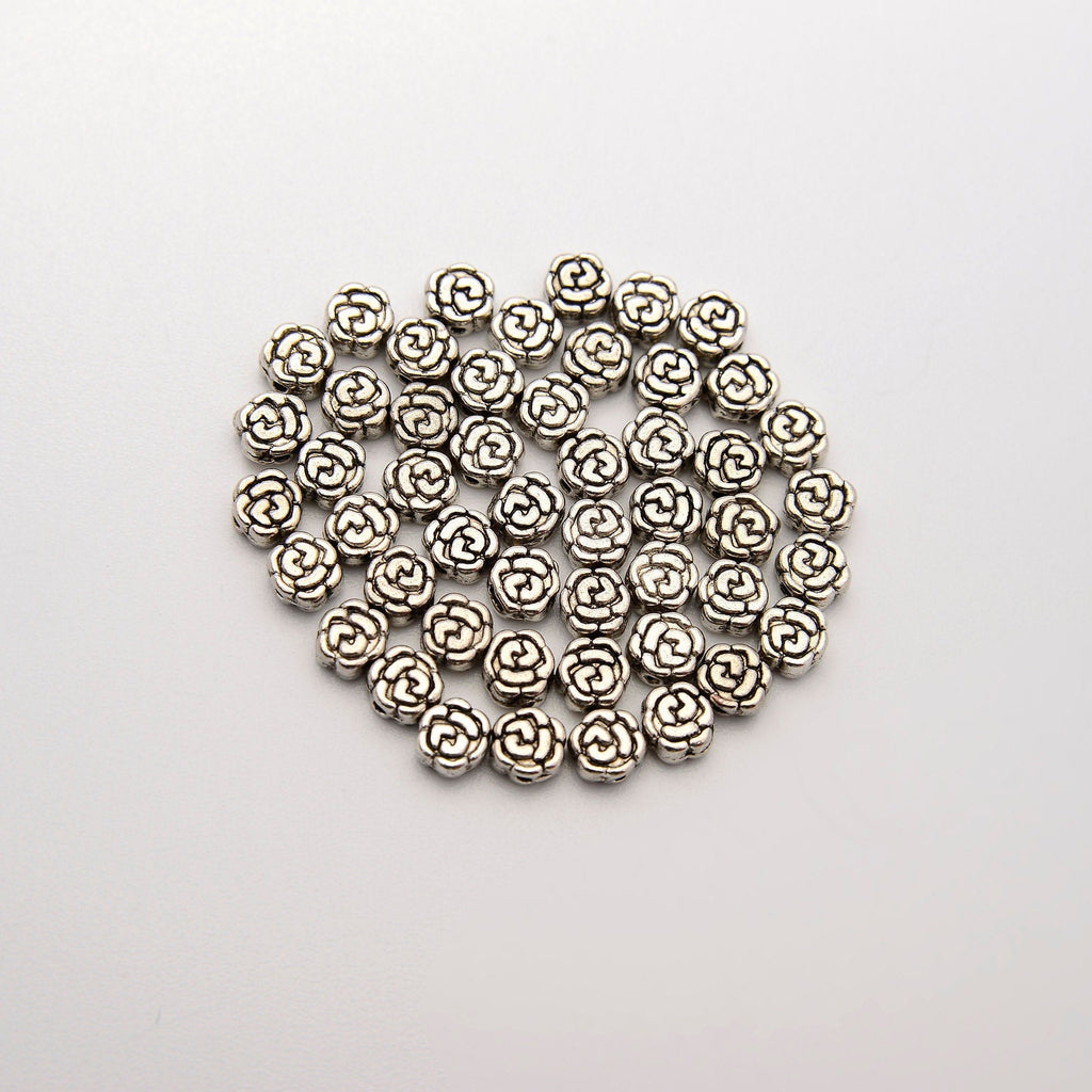 5mm Silver Flat Rose Bud Beads, Spacer Beads, Rondelle Bead Accents, Bead Accessories Jewelry Making DIY Bracelets Necklaces
