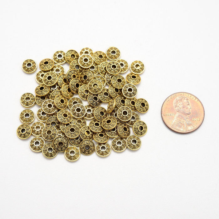 7mm Gold Flying Saucer Beads, Spacer Beads, Rondelle Bead Accents, Bead Accessories Jewelry Making DIY Bracelets Necklaces