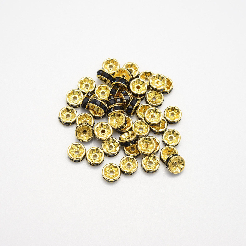 7mm Gold Plated Sapphire Crystal Rhinestones Rondelle, Spacer Beads, Bead Accessories Jewelry Making DIY Bracelets Necklaces