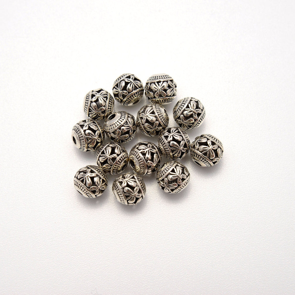 7.5mm Silver Hollow Butterflies Round Beads, Spacer Beads, Rondelle Bead Accents, Bead Accessories Jewelry Making DIY Bracelets Necklaces