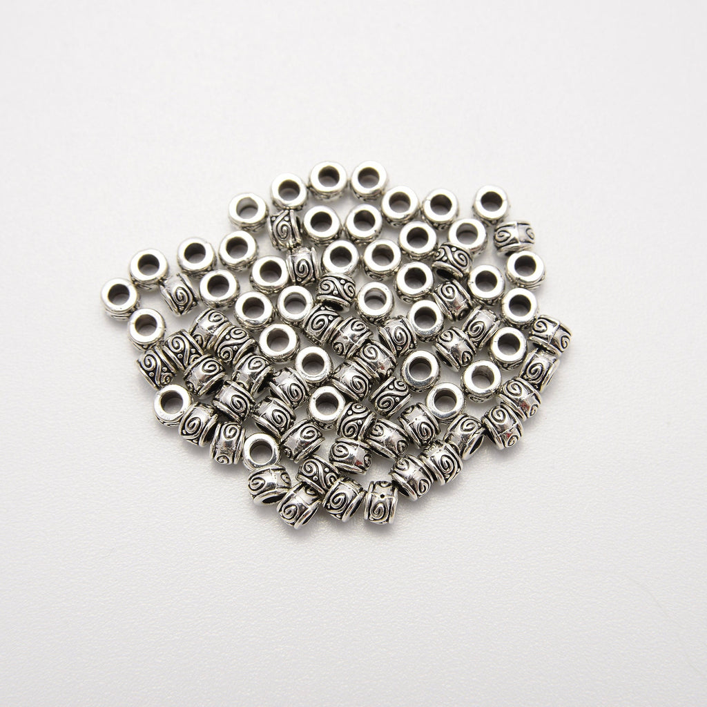 4mm Silver Swirl Eye Tube Beads, Spacer Beads, Rondelle Bead Accents, Bead Accessories Jewelry Making DIY Bracelets Necklaces