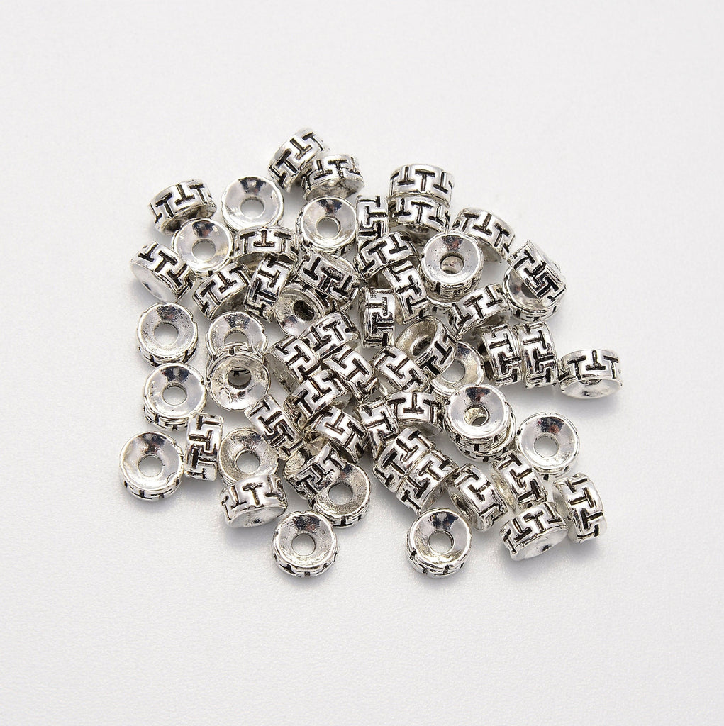 6mm Silver Engraved T Donut Wheel Beads, Spacer Beads, Rondelle Bead Accents, Bead Accessories Jewelry Making DIY Bracelets Necklaces