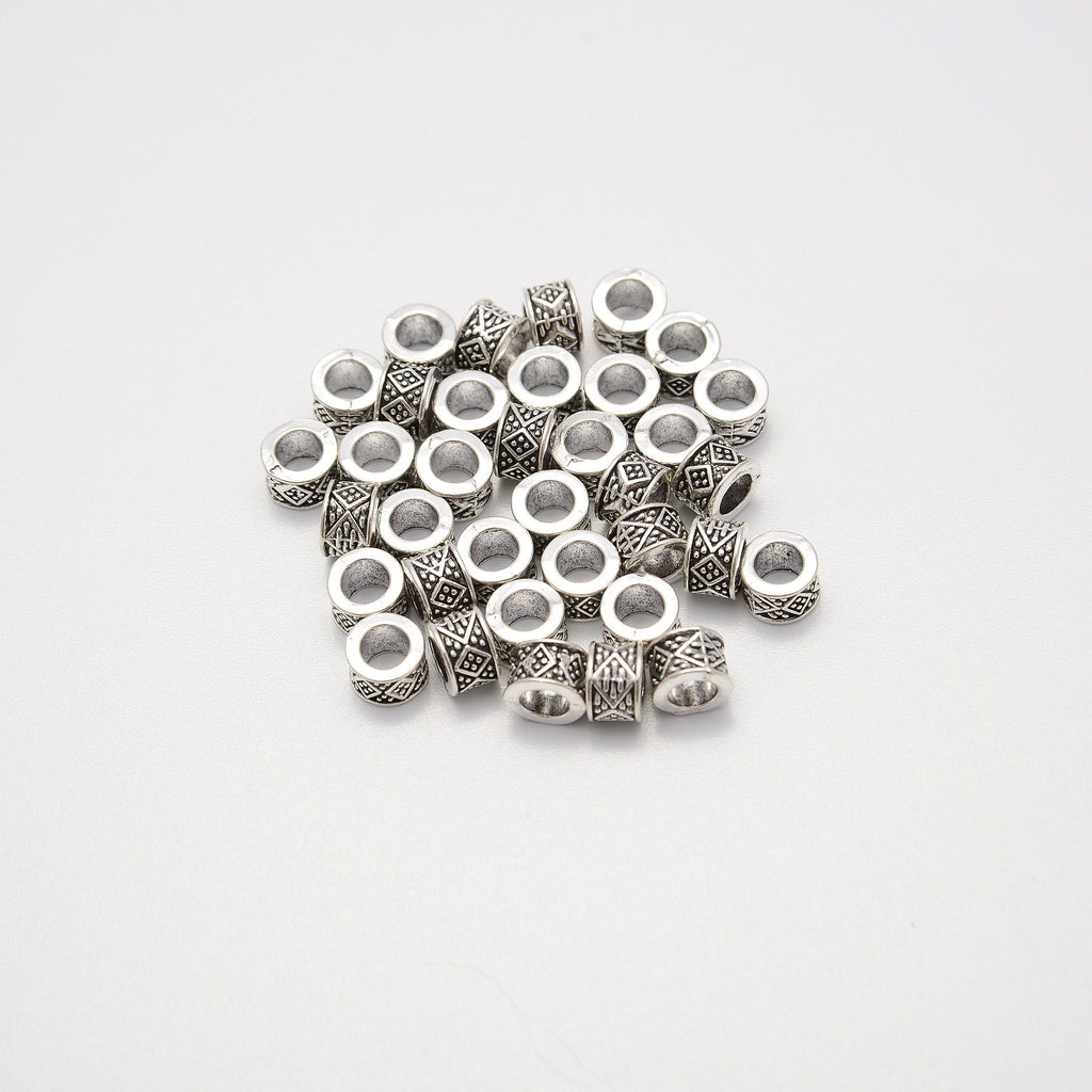 7mm Silver Tibetan Drum Tube Beads, Spacer Beads, Rondelle Bead Accents, Bead Accessories Jewelry Making DIY Bracelets Necklaces