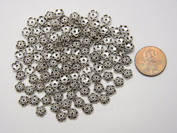 6.5mm Silver 6 Circular Holes Cap Beads, Spacer Beads, Rondelle Bead Accents, Bead Accessories Jewelry Making DIY Bracelets Necklaces