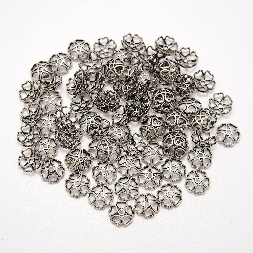 9mm Silver See-Through 5 Hearts Cap Beads, Spacer Beads, Rondelle Bead Accents, Bead Accessories Jewelry Making DIY Bracelets Necklaces
