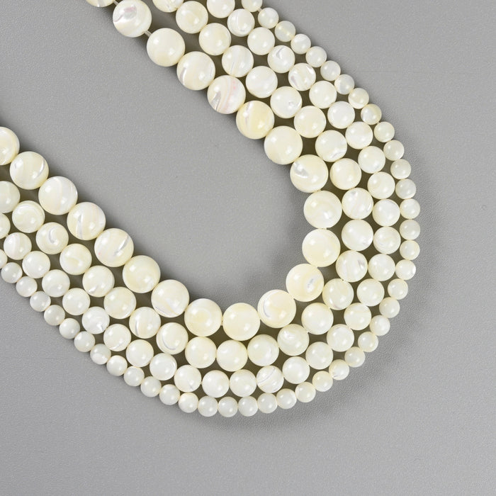 White Mother of Pearl Smooth Round Loose Beads 4mm-12mm - 15" Strand