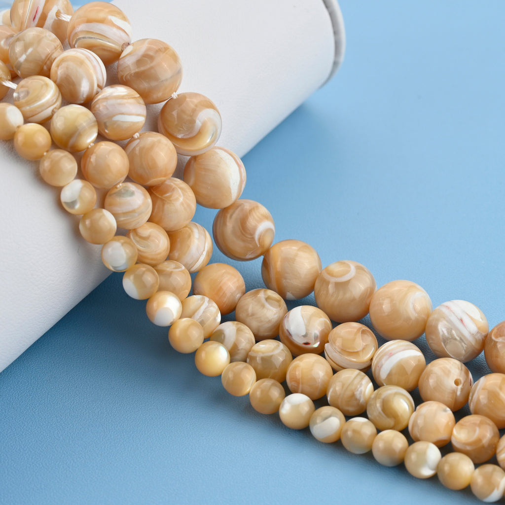Brown Mother of Pearl Smooth Round Loose Beads 4mm-12mm - 15" Strand