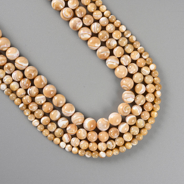 Brown Mother of Pearl Smooth Round Loose Beads 4mm-12mm - 15" Strand