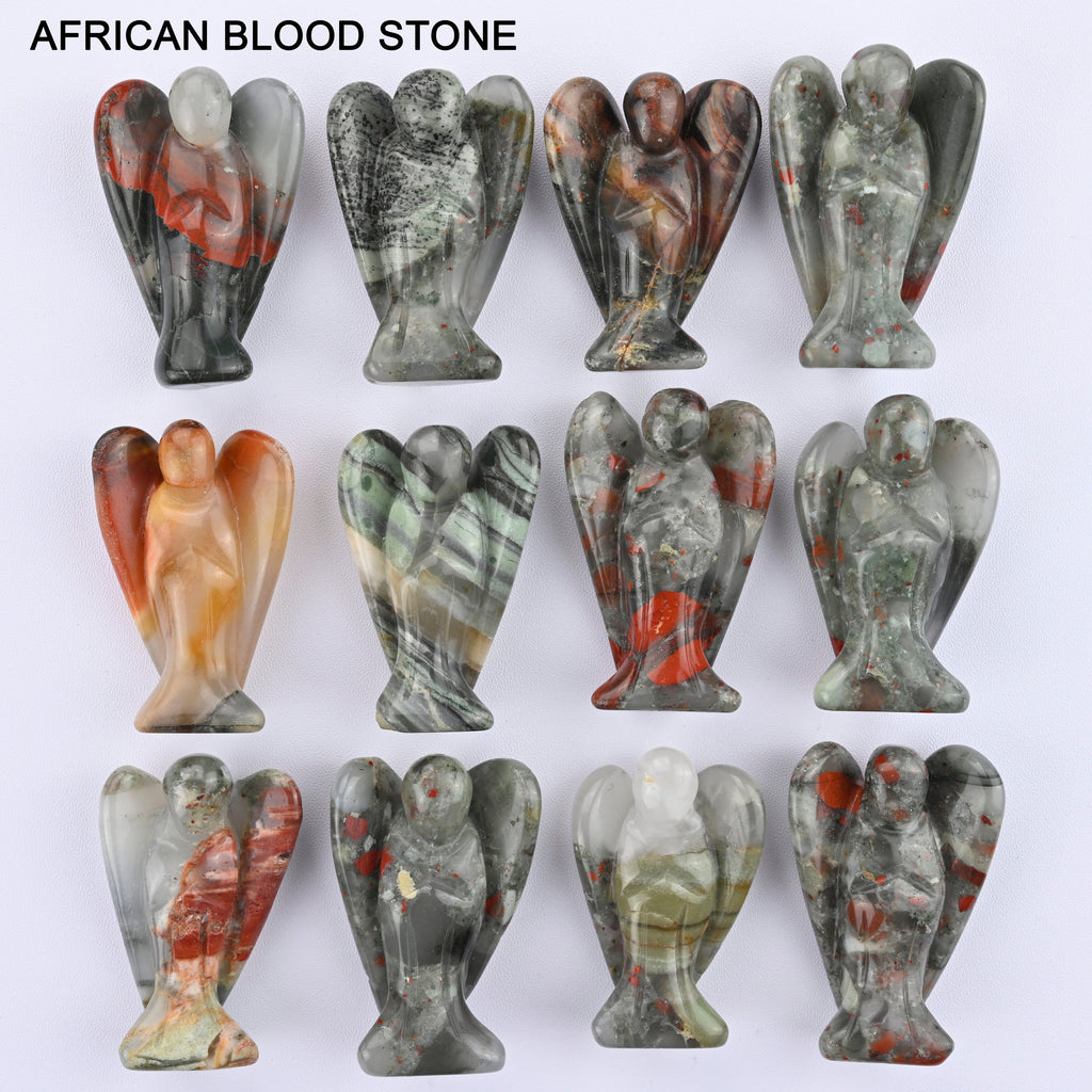 Angel Crystal Carved Gemstone Figurine 2 inch Goldstone, Fluorite, African Blood, Dalmatian, Howlite, Red Avent., Kambaba, Quartz, Larvikite