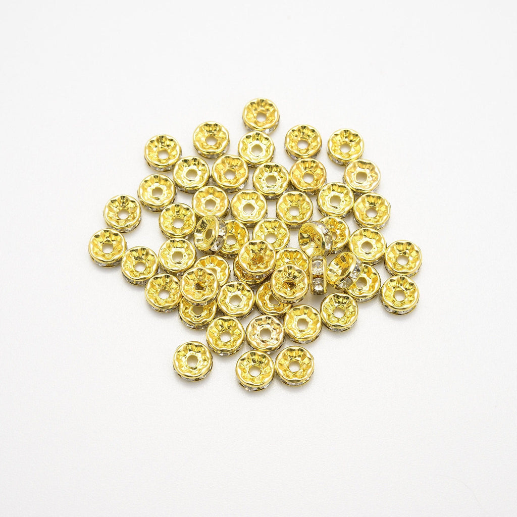 7mm Gold Plated Crystal Rhinestones Rondelle, Spacer Beads, Rondelle Bead Accents, Bead Accessories Jewelry Making DIY Bracelets Necklaces