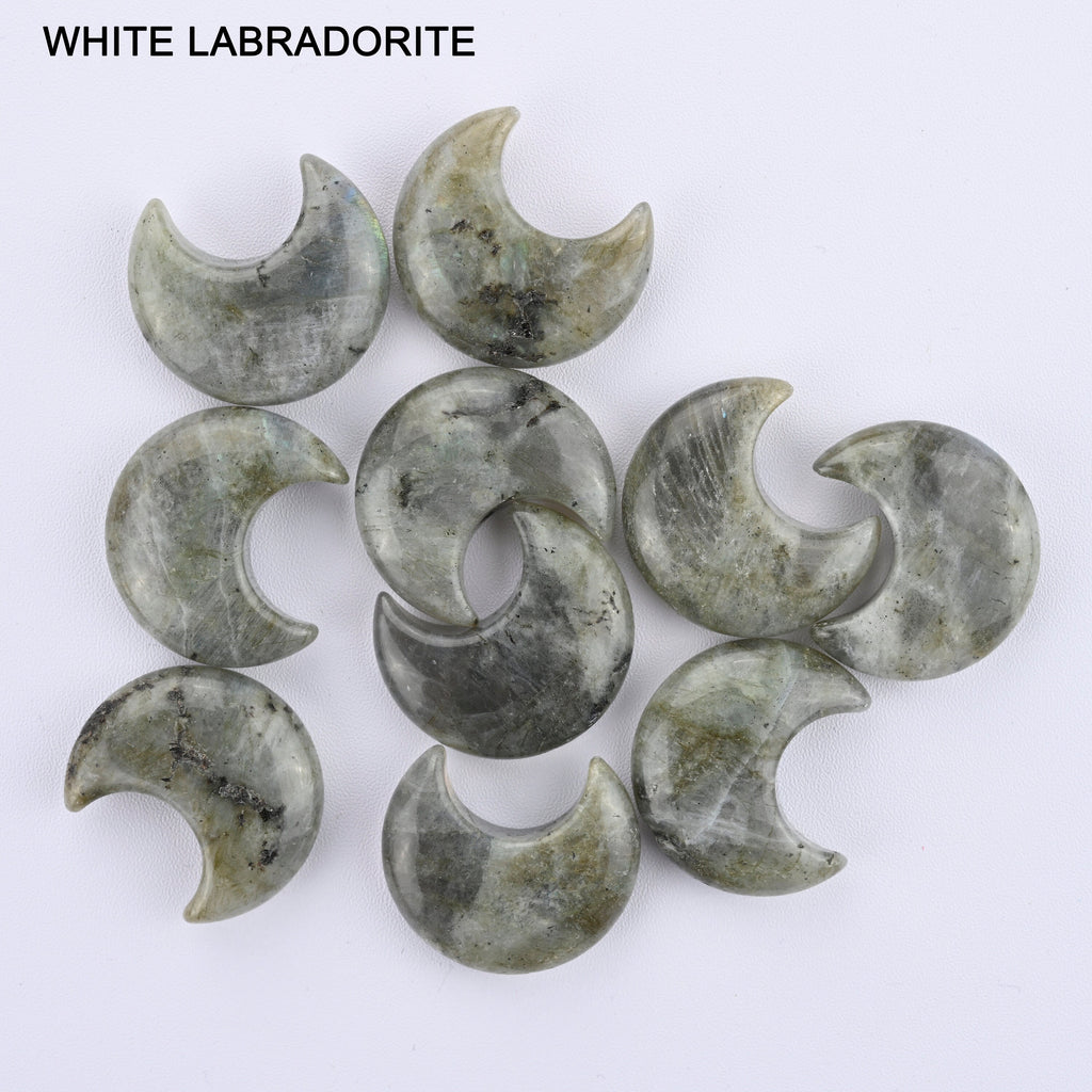 Moon Crystal Carved Gemstone Figurine 30mm, Sodalite, Yellow Jade, Sakura, Picture Jasper, Opalite, White Labradorite, Crazy Agate, Howlite