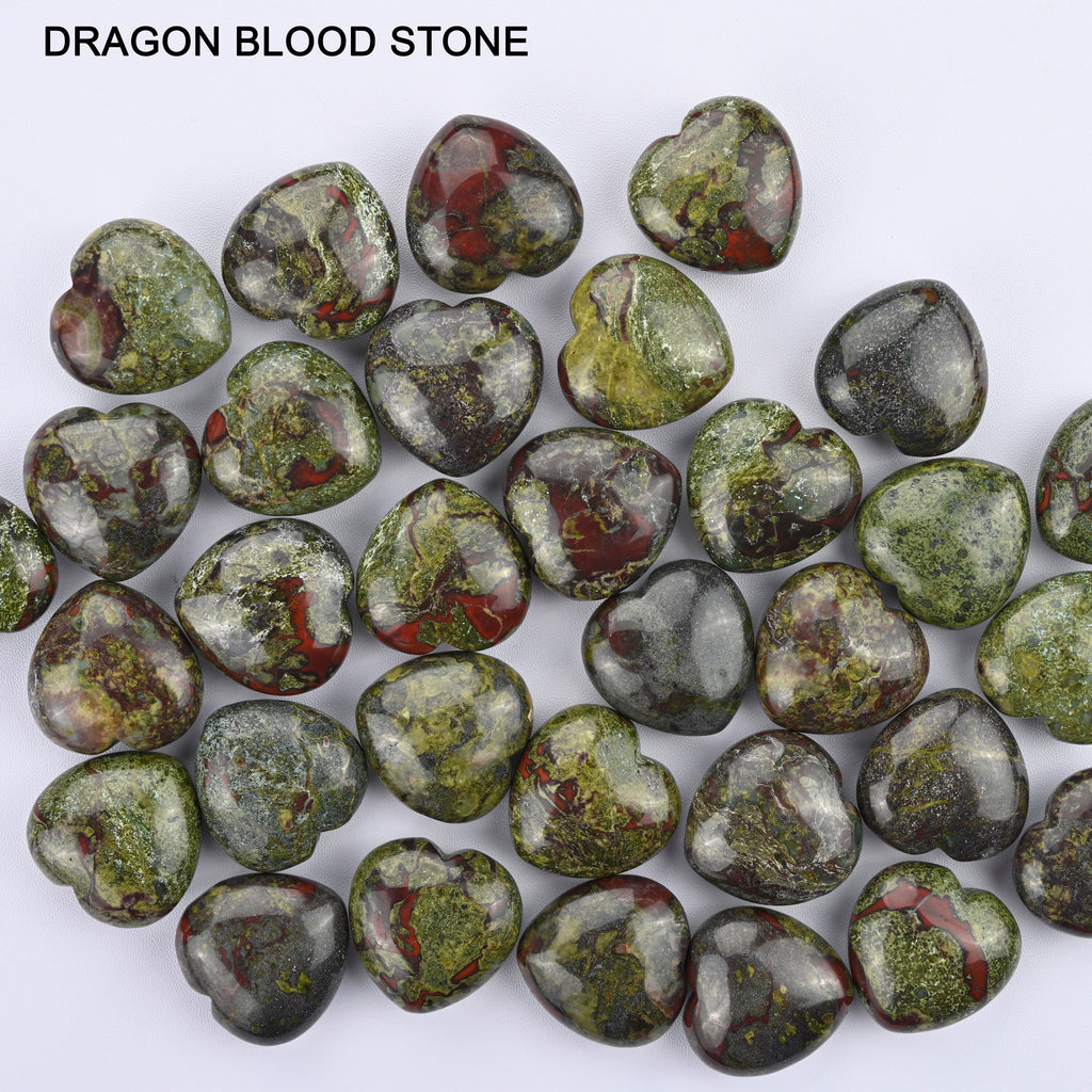 Heart Crystal Carved Gemstone Figurine 30mm, Lapis, Dragon Blood, Amethyst, Larvikite, Yellow Jade, Moss Agate, Red Aventurine, Fluorite