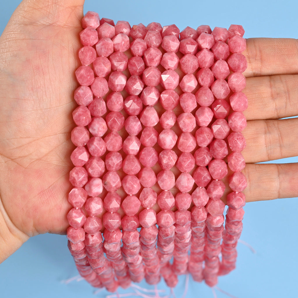 Pink Rhodochrosite Star Cut Faceted Loose Beads 8mm - 15" Strand