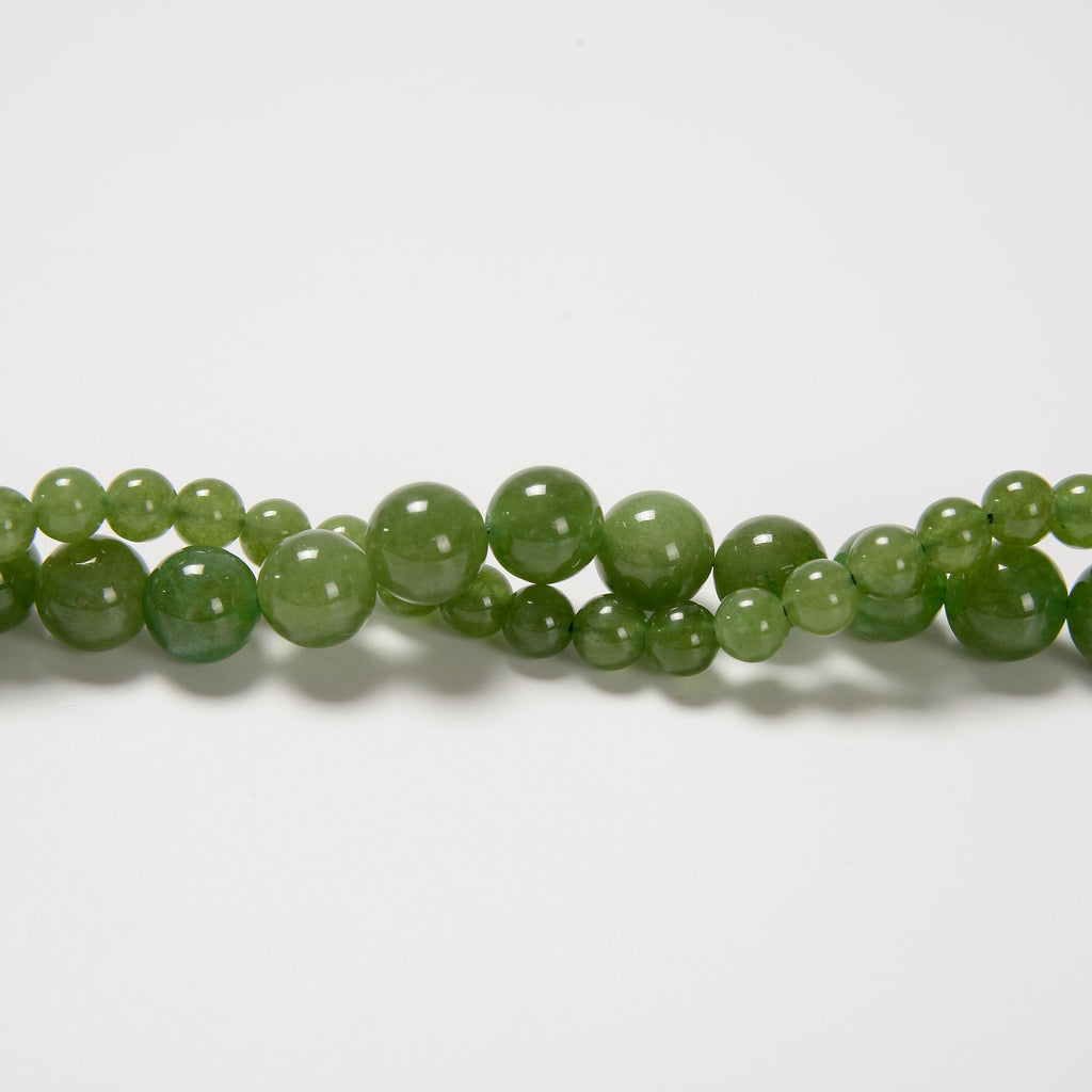 Green Hetian Dyed Jade Smooth Round Loose Beads 6mm-10mm - 15" Strand
