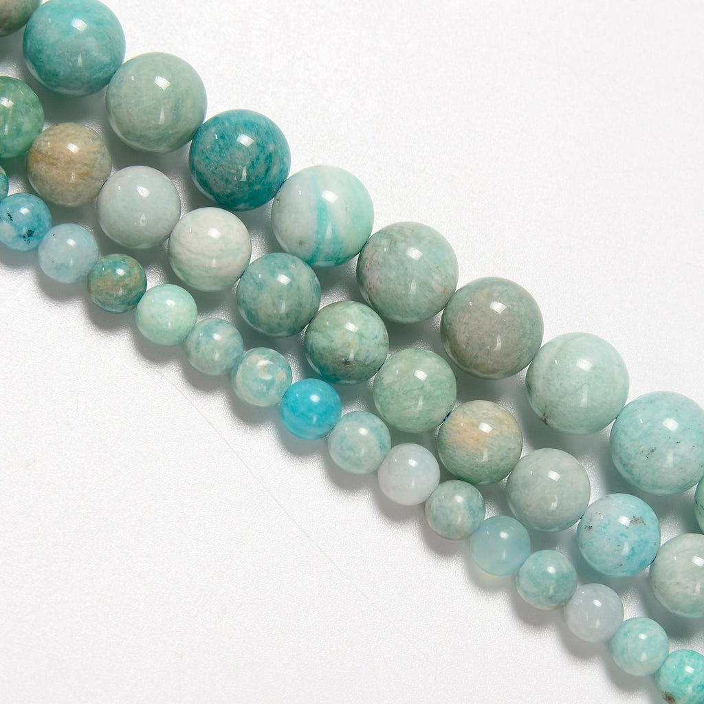 Multi Green Amazonite Smooth Round Loose Beads 6mm-10mm - 15" Strand