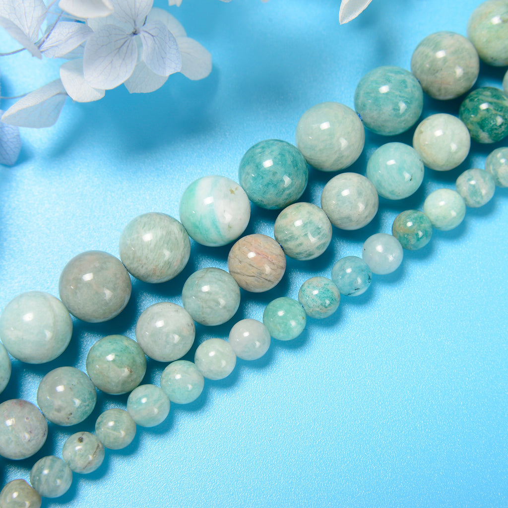 Multi Green Amazonite Smooth Round Loose Beads 6mm-10mm - 15" Strand