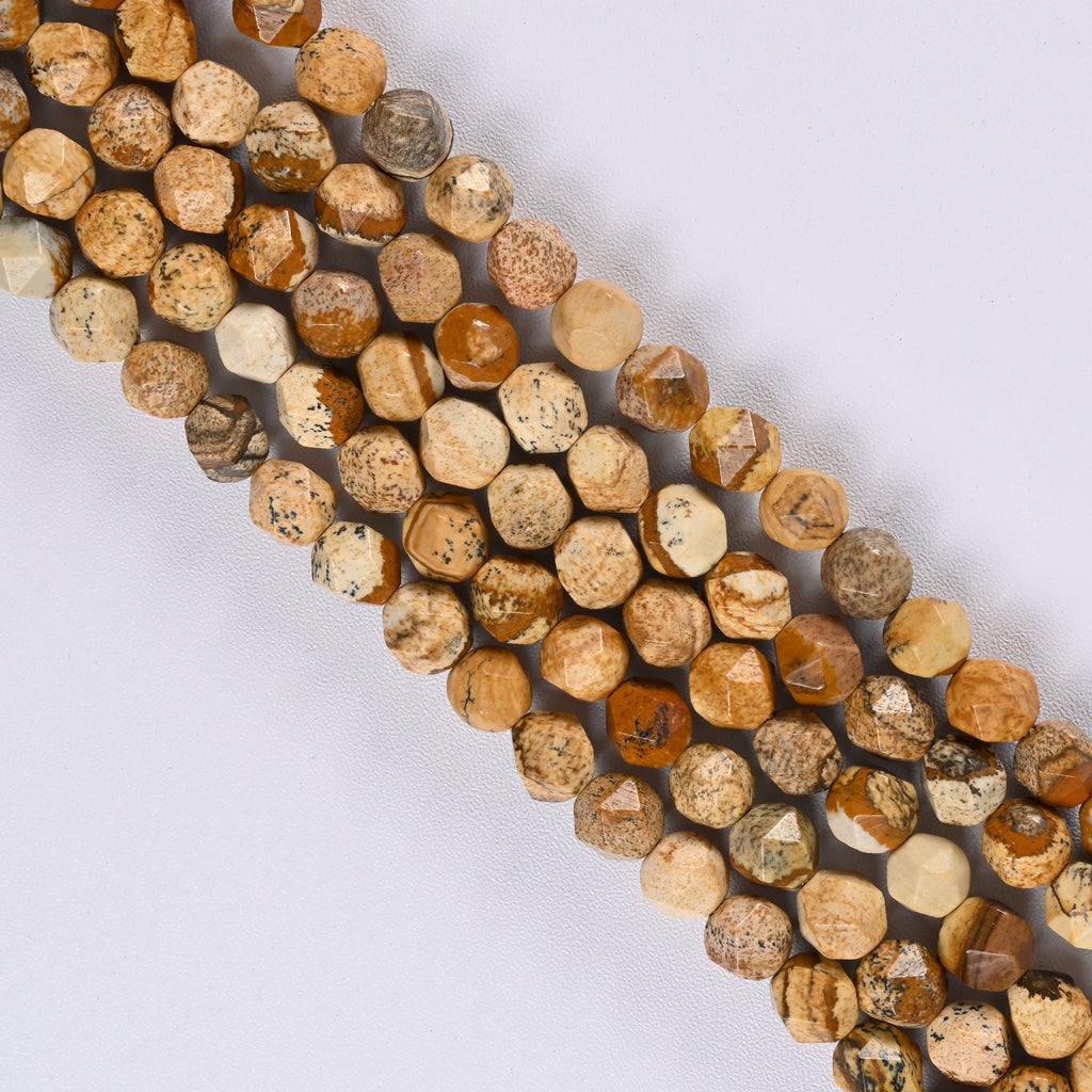 Picture Jasper Star Cut Faceted Loose Beads 8mm - 15" Strand