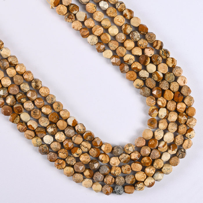 Picture Jasper Star Cut Faceted Loose Beads 8mm - 15" Strand