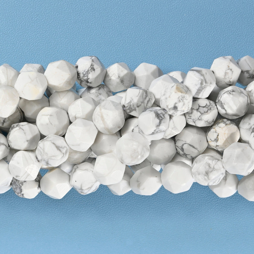Howlite Star Cut Faceted Loose Beads 8mm - 15" Strand
