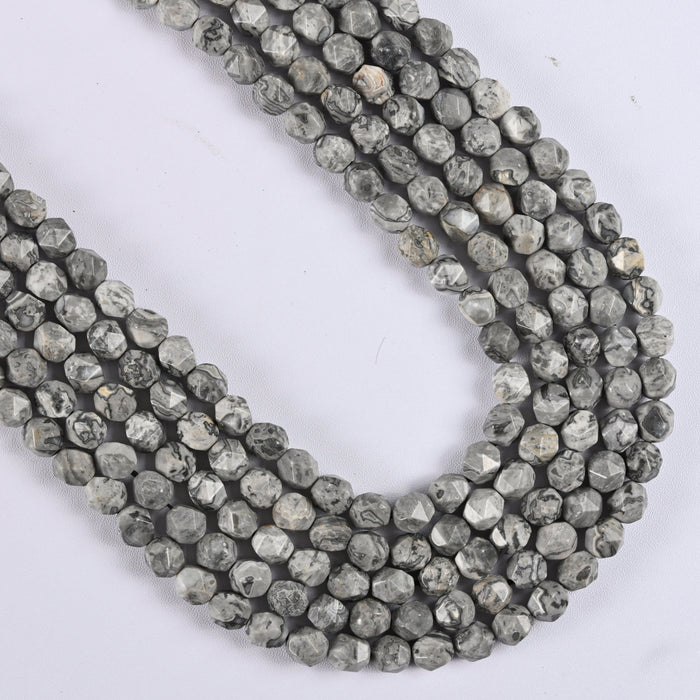 Gray Map Jasper Star Cut Faceted Loose Beads 8mm - 15" Strand