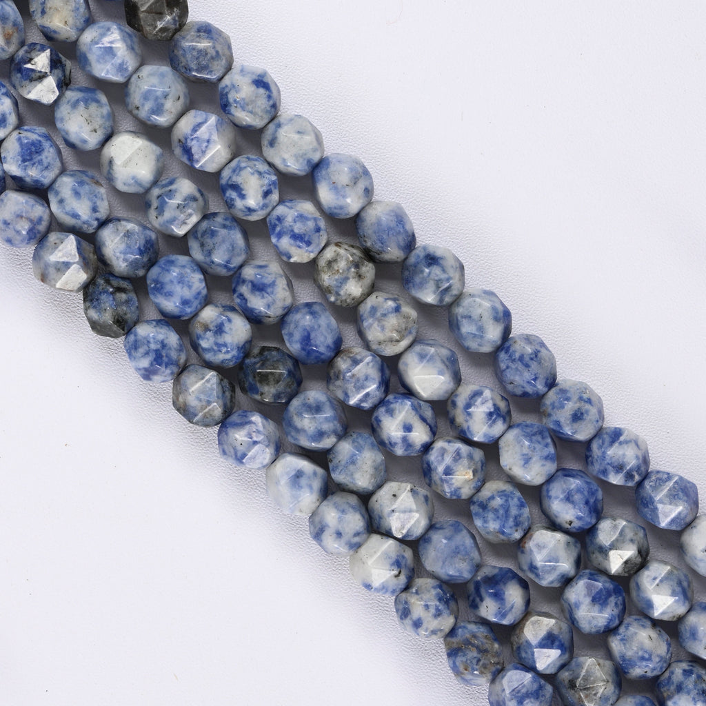 Blue Spot Jasper Star Cut Faceted Loose Beads 8mm - 15" Strand