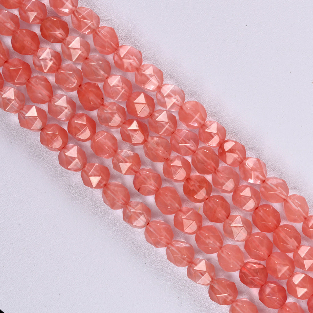 Cherry Quartz Star Cut Faceted Loose Beads 8mm - 15" Strand