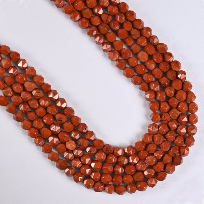 Red Jasper Star Cut Faceted Loose Beads 8mm - 15" Strand