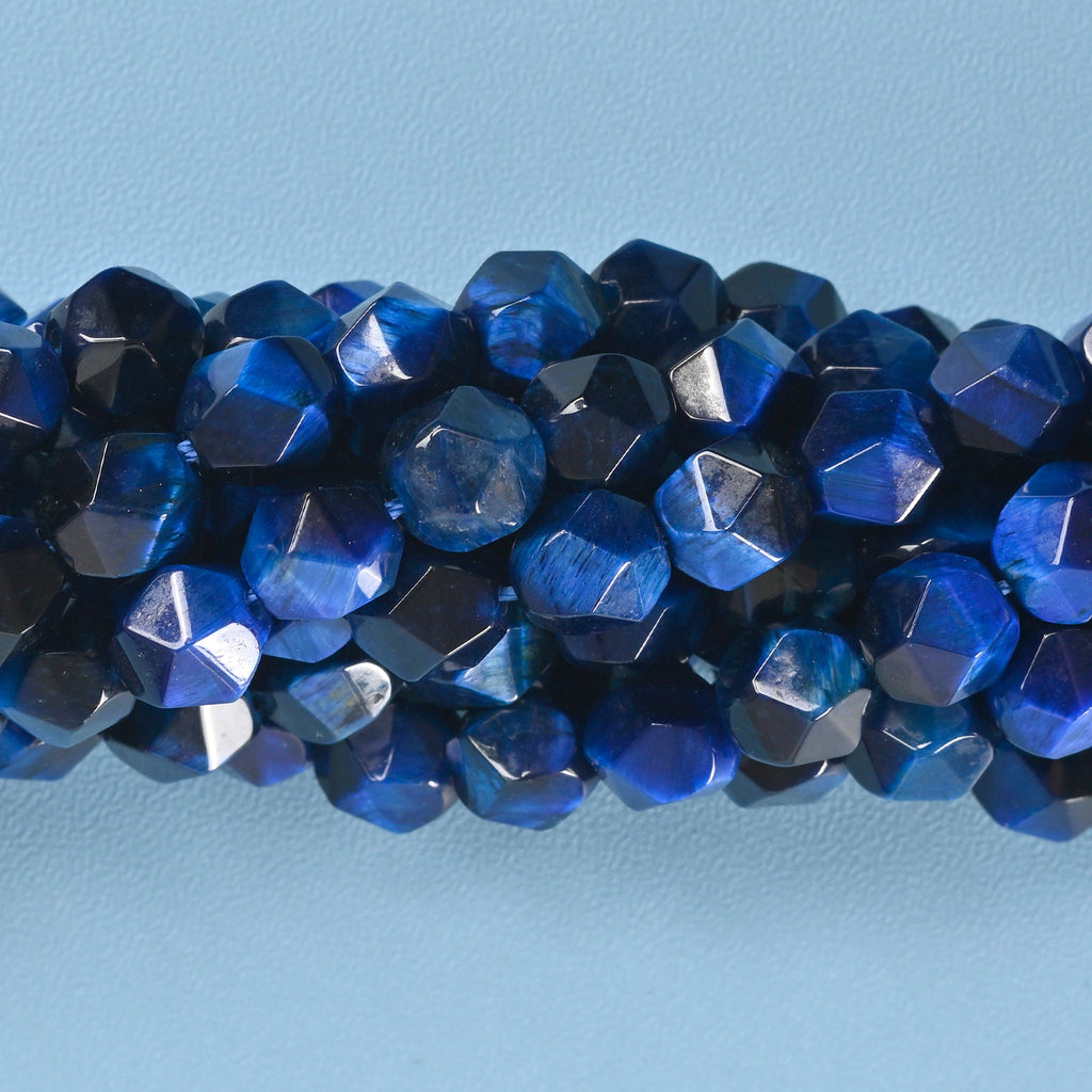 Blue Tiger's Eye Star Cut Faceted Loose Beads 8mm - 15" Strand