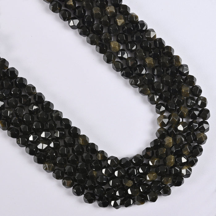 Gold Sheen Obsidian / Golden Obsidian Star Cut Faceted Loose Beads 8mm - 15" Strand