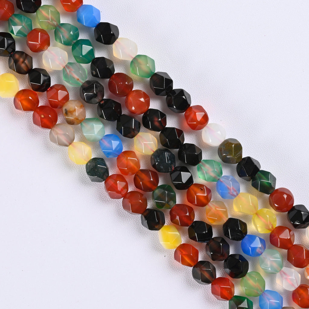 Multi Color Agate Star Cut Faceted Loose Beads 8mm - 15" Strand