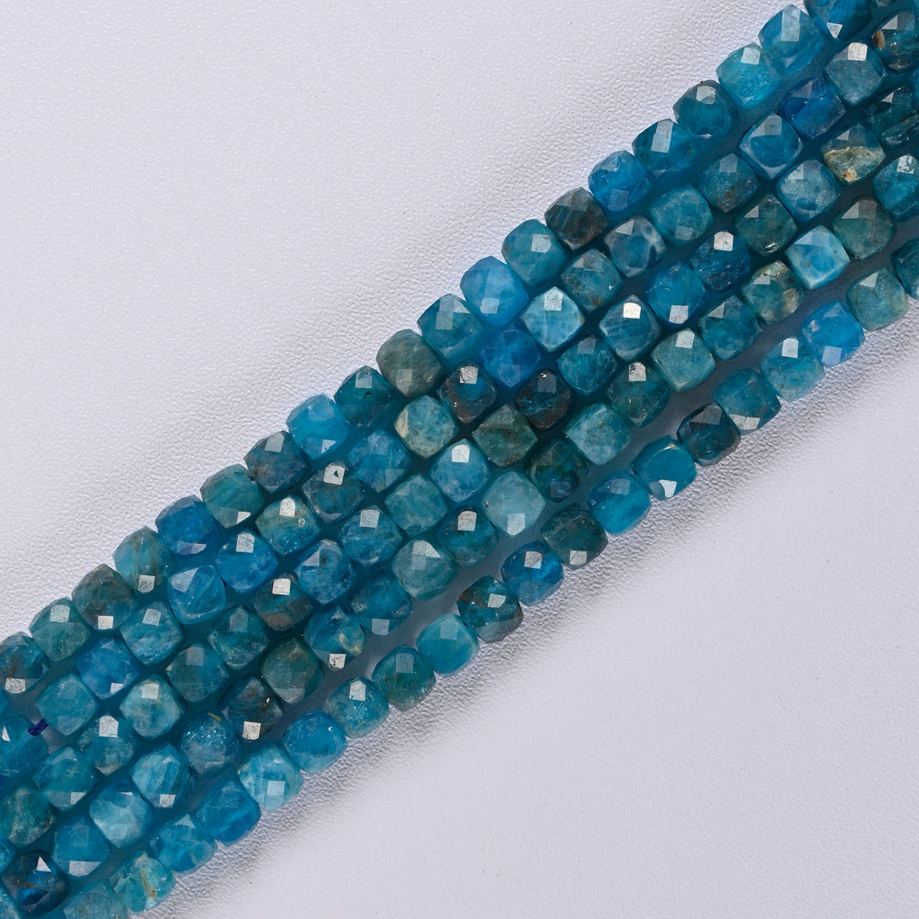 Grade A Apatite Faceted Square Cube Diamond Cut Loose Beads 4mm - 15" Strand