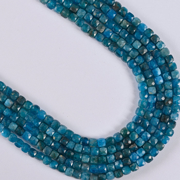 Grade A Apatite Faceted Square Cube Diamond Cut Loose Beads 4mm - 15" Strand