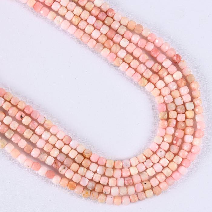 Pink Opal Faceted Square Cube Diamond Cut Loose Beads 4mm - 15" Strand