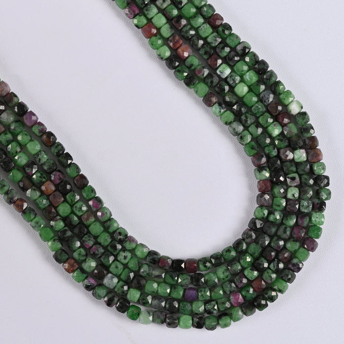 Ruby Zoisite / Anyolite Faceted Square Cube Diamond Cut Loose Beads 4mm - 15" Strand