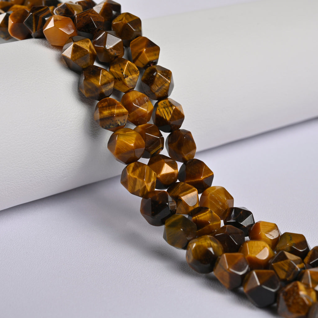 Yellow Tiger's Eye Star Cut Faceted Loose Beads 8mm - 15" Strand