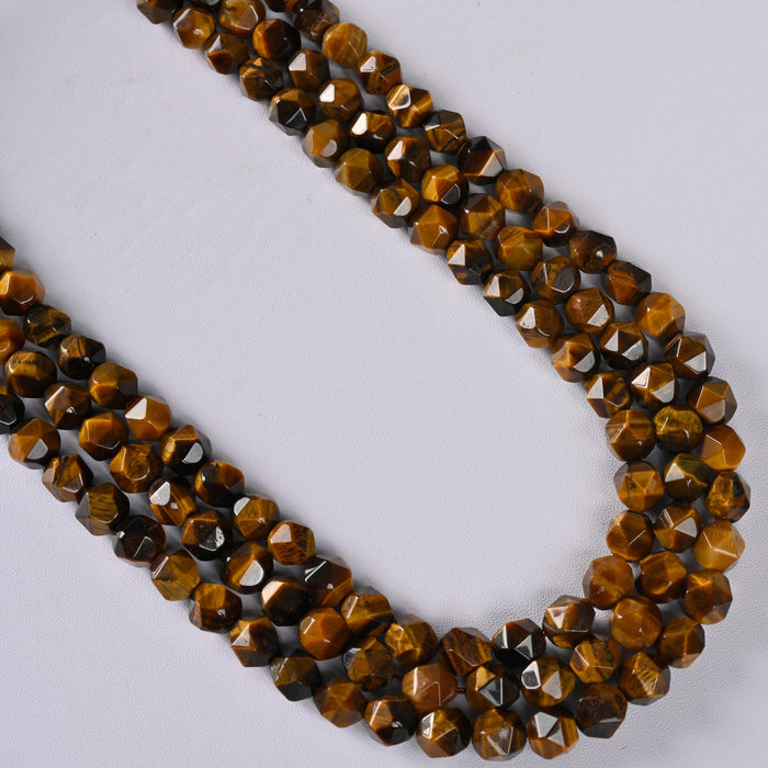 Yellow Tiger's Eye Star Cut Faceted Loose Beads 8mm - 15" Strand