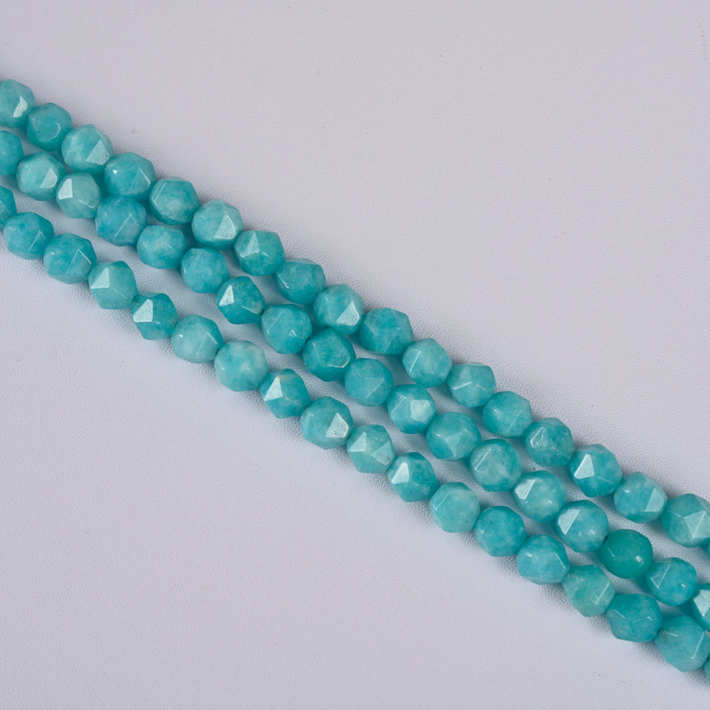 Blue Amazonite Star Cut Faceted Loose Beads 8mm - 15" Strand