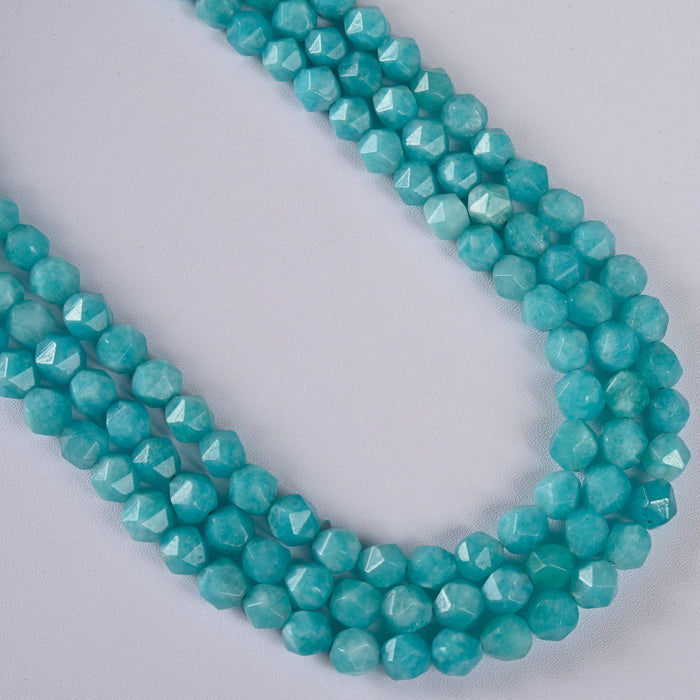 Blue Amazonite Star Cut Faceted Loose Beads 8mm - 15" Strand