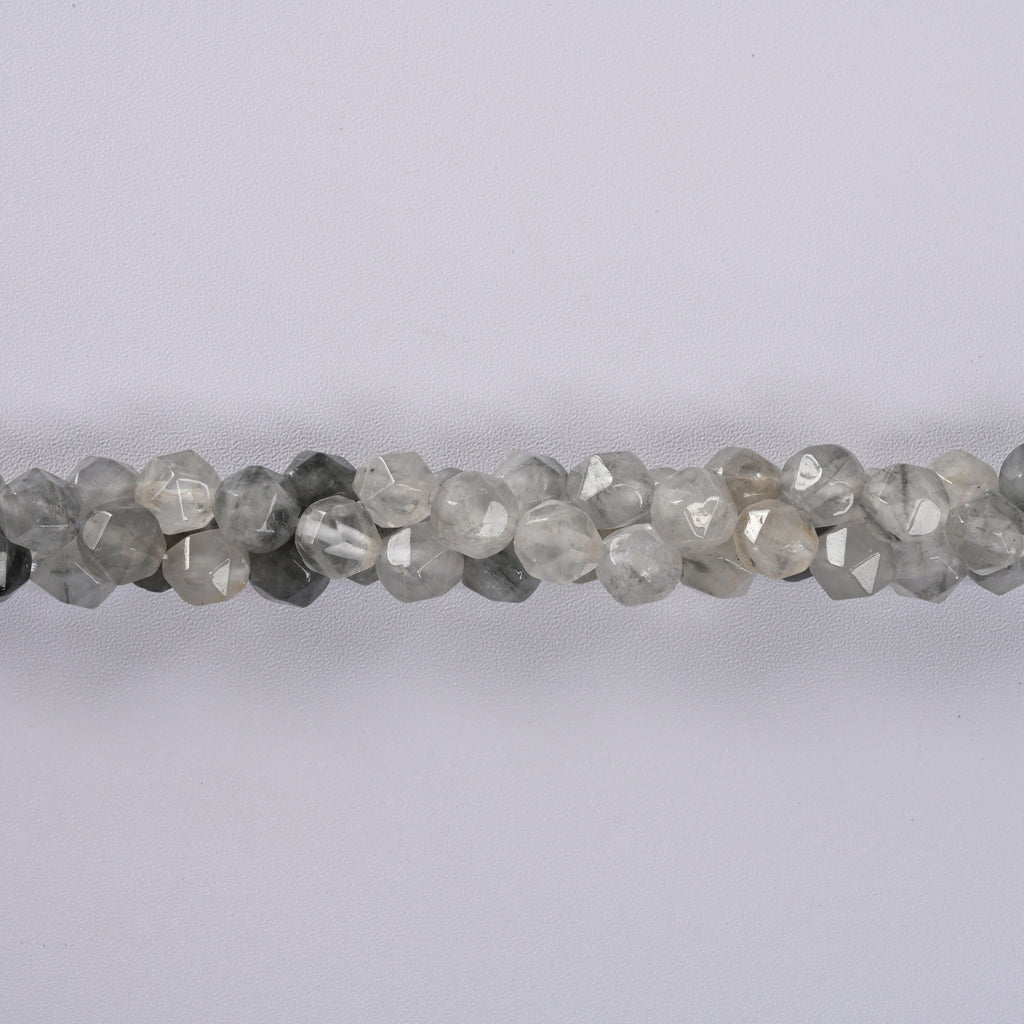 Cloudy Gray Quartz Star Cut Faceted Loose Beads 8mm - 15" Strand
