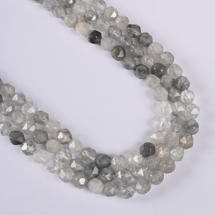 Cloudy Gray Quartz Star Cut Faceted Loose Beads 8mm - 15" Strand