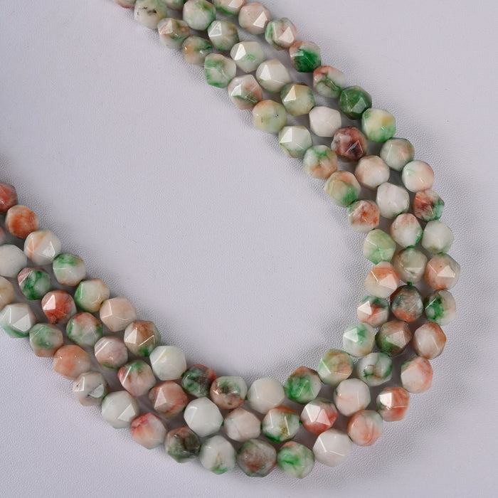 Flower Cold Jade Star Cut Faceted Loose Beads 8mm - 15" Strand