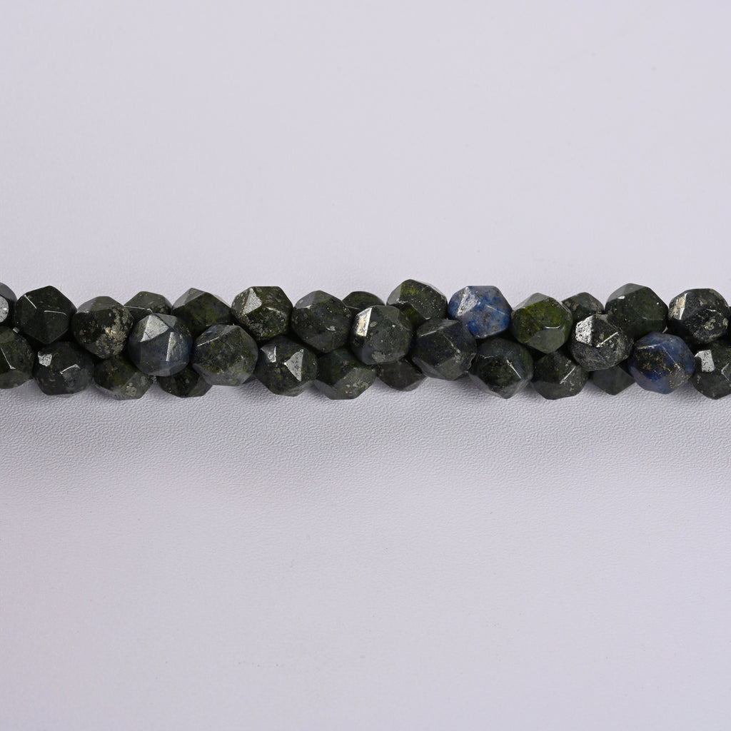 Pyrite Green Lapis Lazuli Star Cut Faceted Loose Beads 8mm - 15" Strand