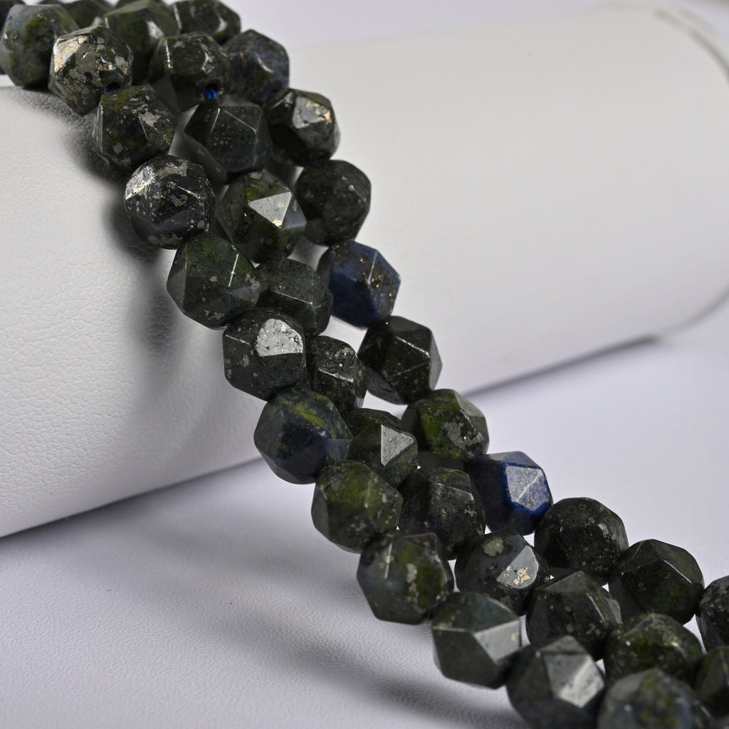 Pyrite Green Lapis Lazuli Star Cut Faceted Loose Beads 8mm - 15" Strand