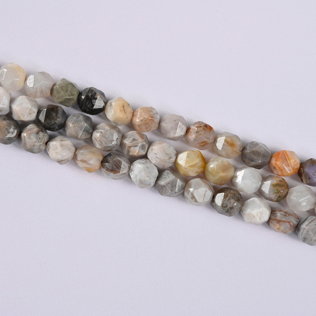 Bamboo Leaf Agate Star Cut Faceted Loose Beads 8mm - 15" Strand