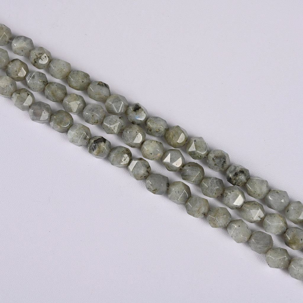 Grade B White Labradorite Star Cut Faceted Loose Beads 8mm - 15" Strand